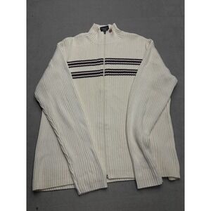 Polo Jeans Co Ralph Lauren Mens XL Cream Ribbed Full Zip Striped Sweater Cotton